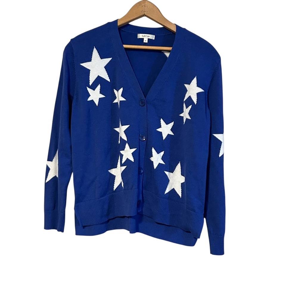 Tyler Boe Button Down Cardigan Blue Star Sweater Size Medium